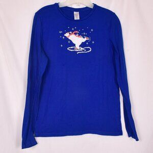 Christmas Polar Bear Ice Skating Long Sleeve Tee Size Large